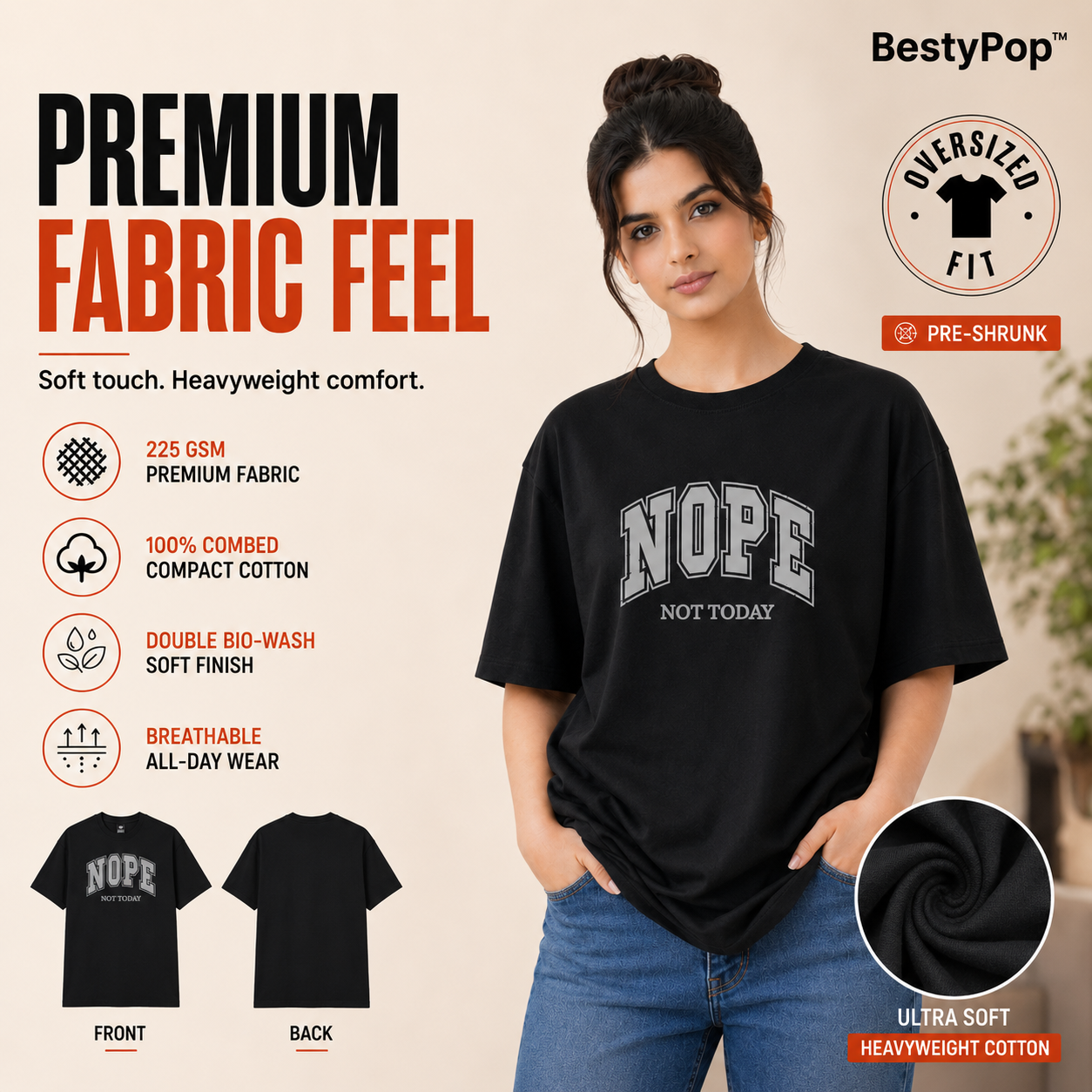 Women’s Oversized T-Shirt - Nope (225 GSM heavyweight fabric)