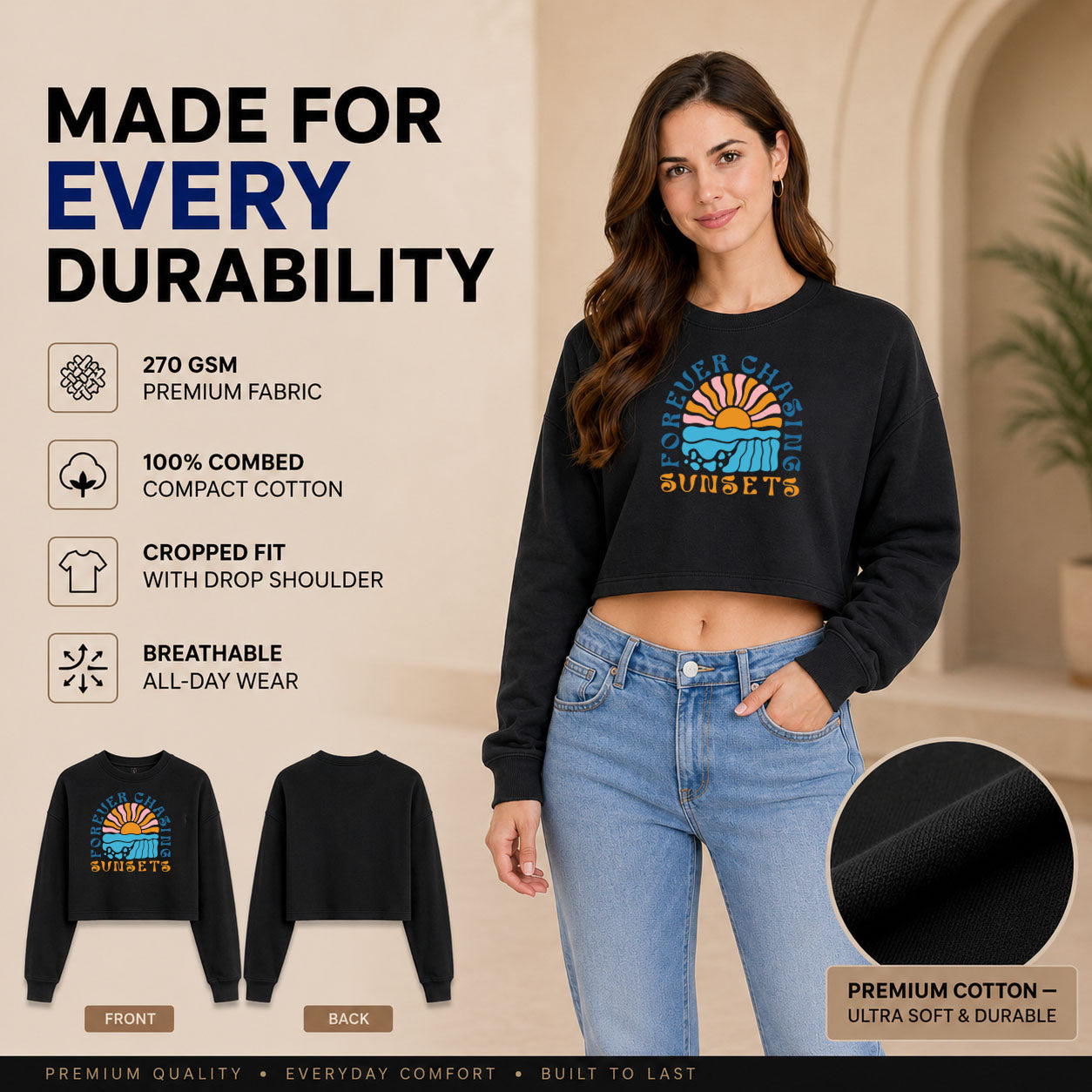 Women’s Oversized Full Sleeve Crop Top - Sunsets (270 GSM French Terry)