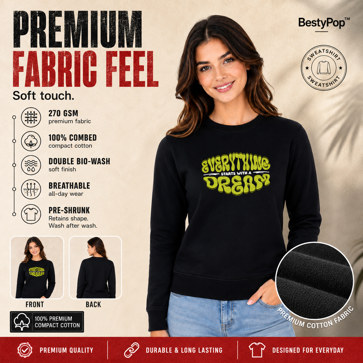 Women’s Graphic Print Round Neck Sweatshirt - 270 GSM