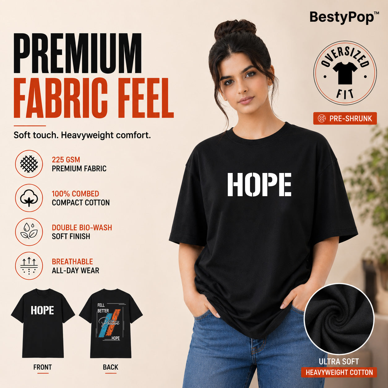 Women’s Oversized T-Shirt - Hope (225 GSM heavyweight fabric)