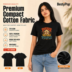Dog Lover's Round Neck T-Shirts For Women - Happy Paws - (170 GSM) single jersey