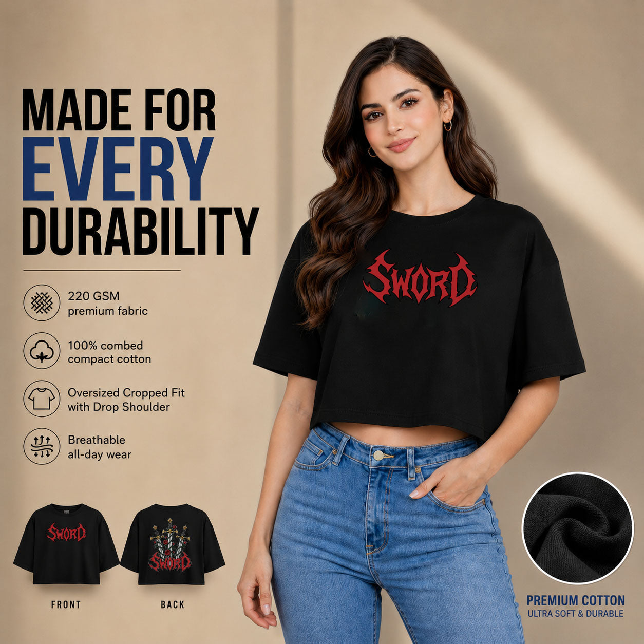 Women’s Oversized Half Sleeve Crop Top - 220 GSM