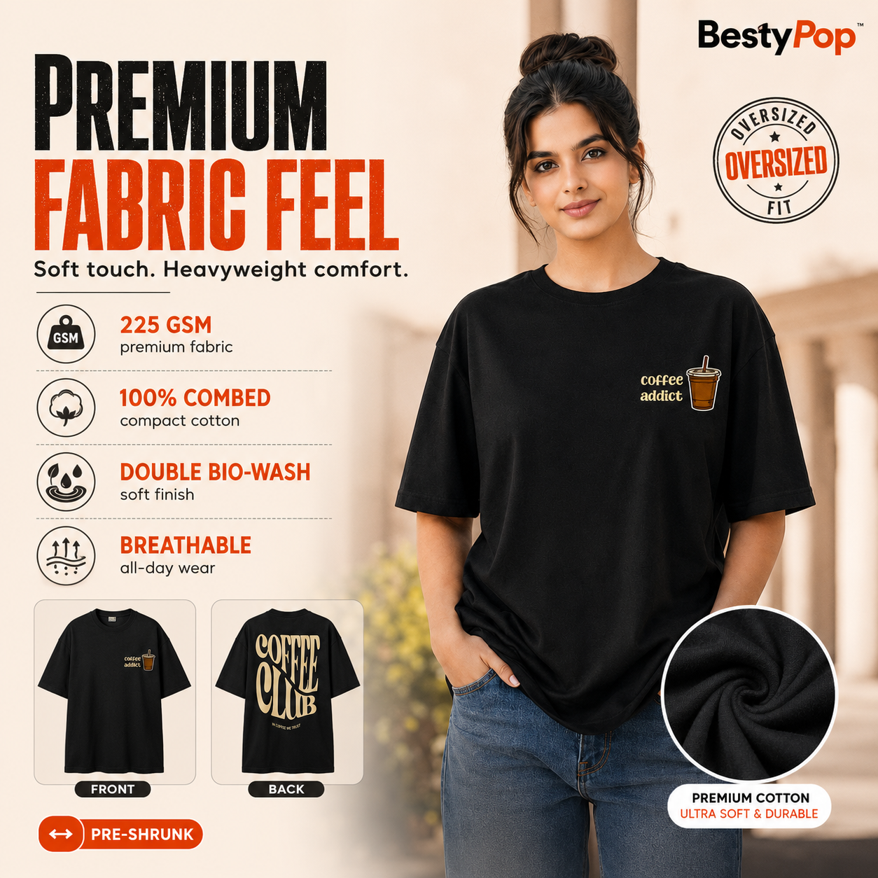 Women’s Oversized T-Shirt - Coffee Club (225 GSM heavyweight fabric)