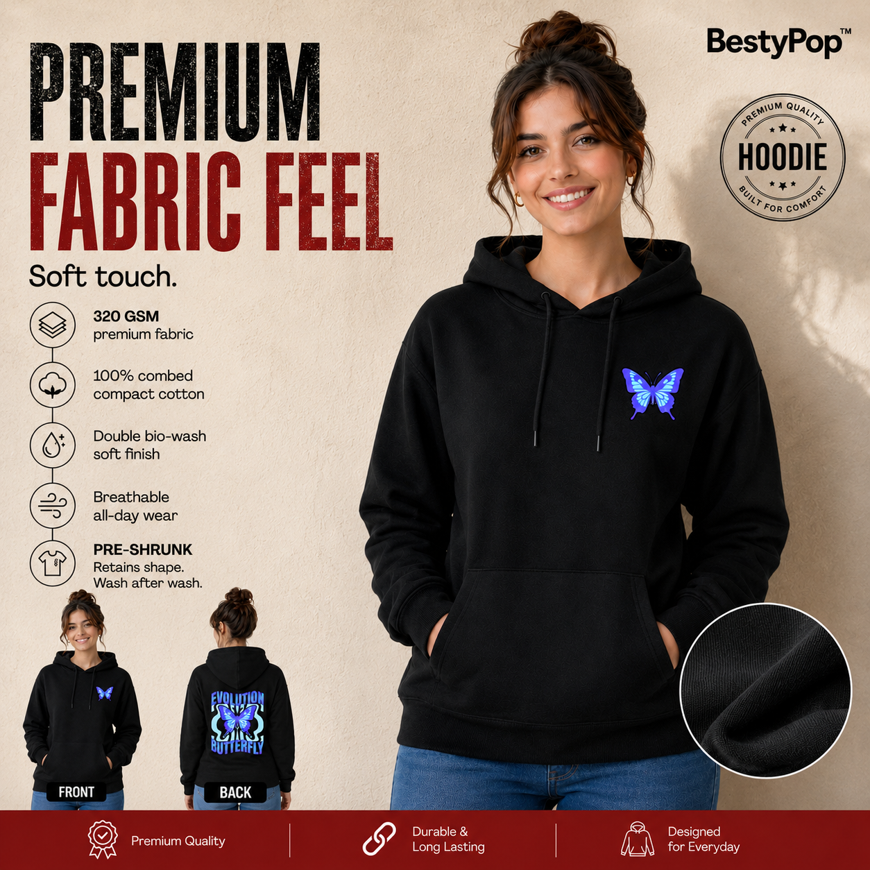 Women’s Hoodie - Evolution Butterfly (320 GSM)