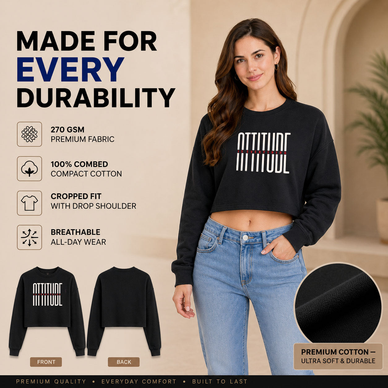 Women’s Oversized full Sleeve Crop Top - Attitude (270 GSM French Terry)