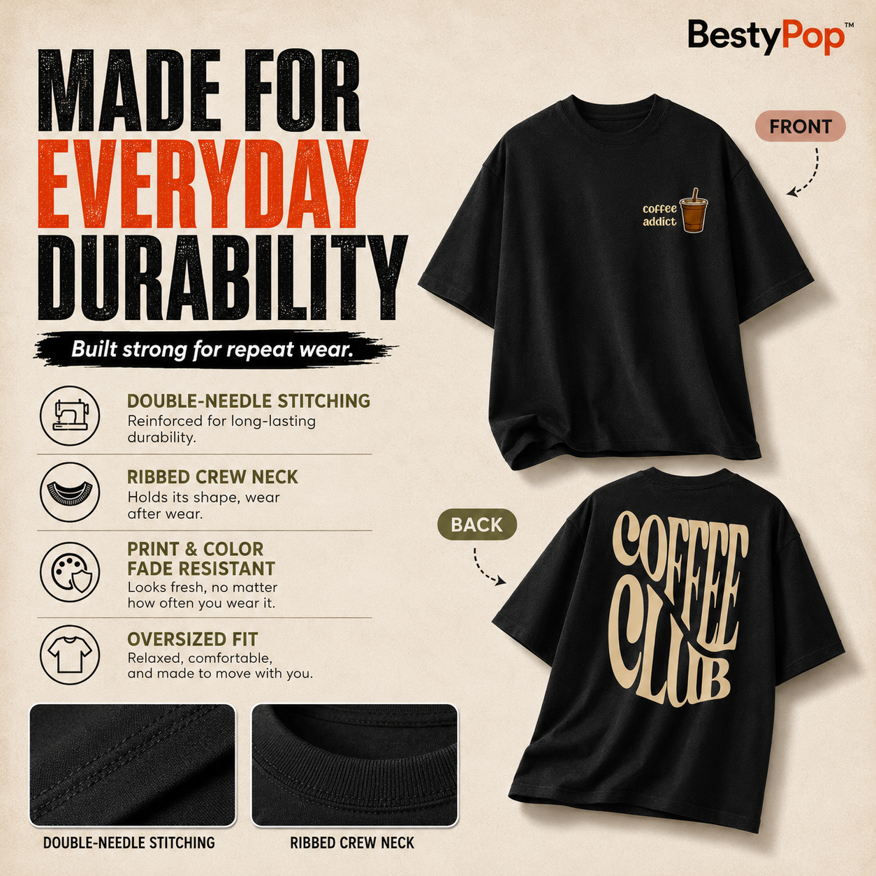 Women’s Oversized T-Shirt - Coffee Club (225 GSM heavyweight fabric)