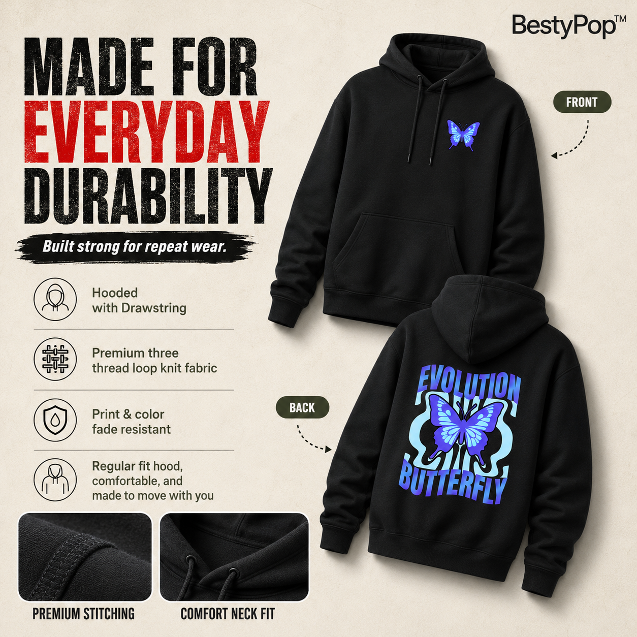 Women’s Hoodie - Evolution Butterfly (320 GSM)