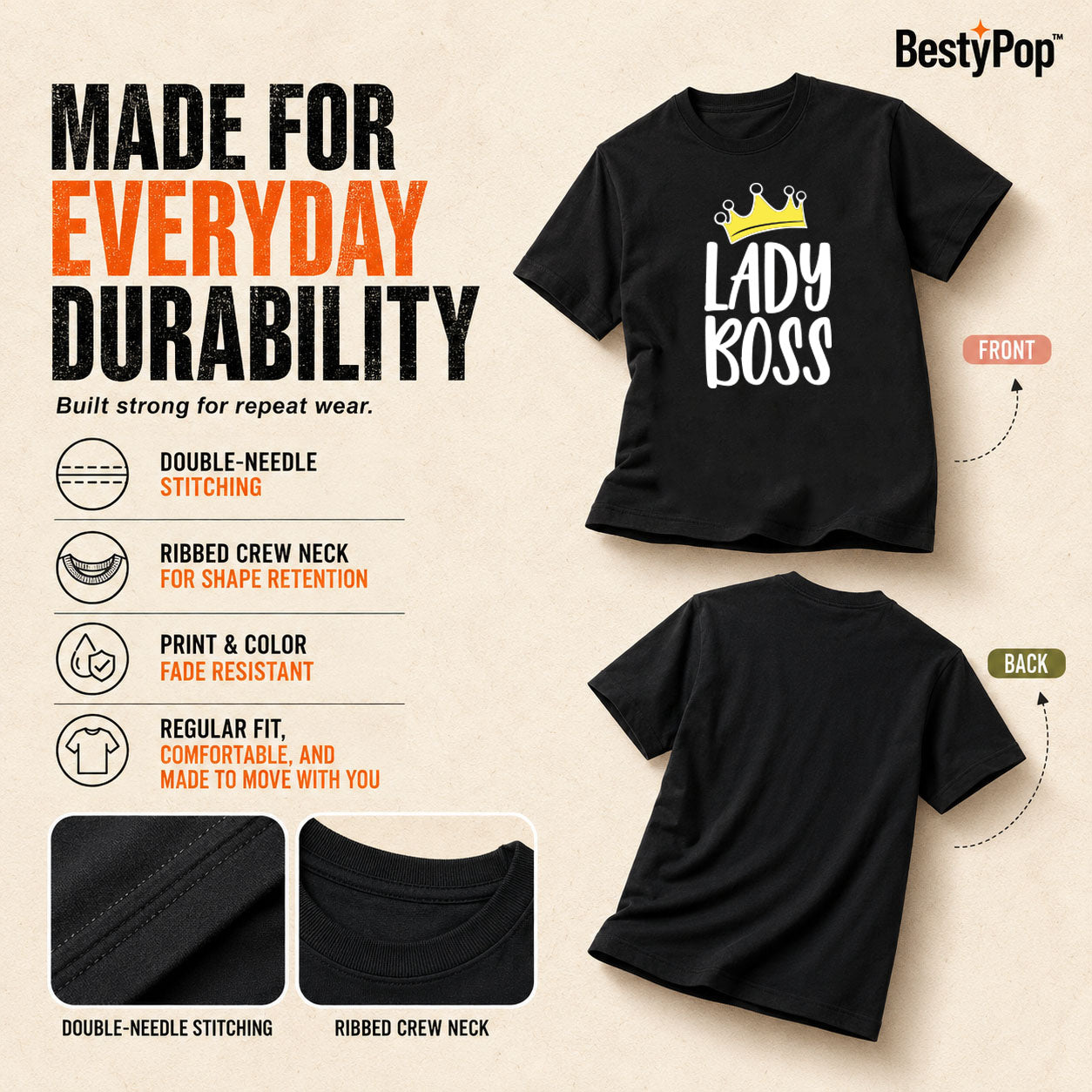 Women's Crew Neck t-shirt - Lady Boss (170 GSM single jersey)