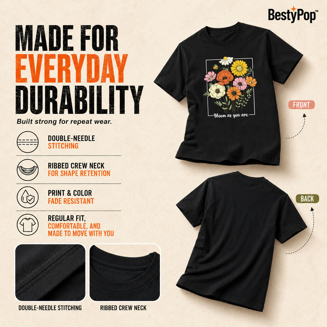 Women's Crew Neck t-shirt - Bloom as you are (170 GSM single jersey)
