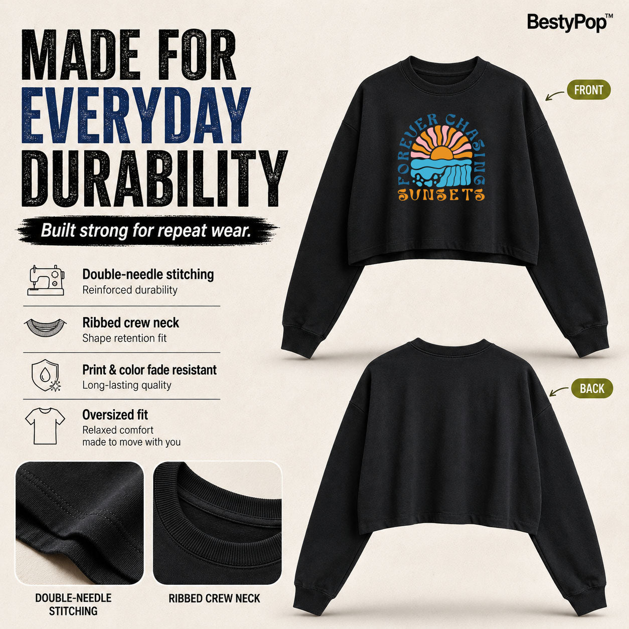 Women’s Oversized Full Sleeve Crop Top - Sunsets (270 GSM French Terry)