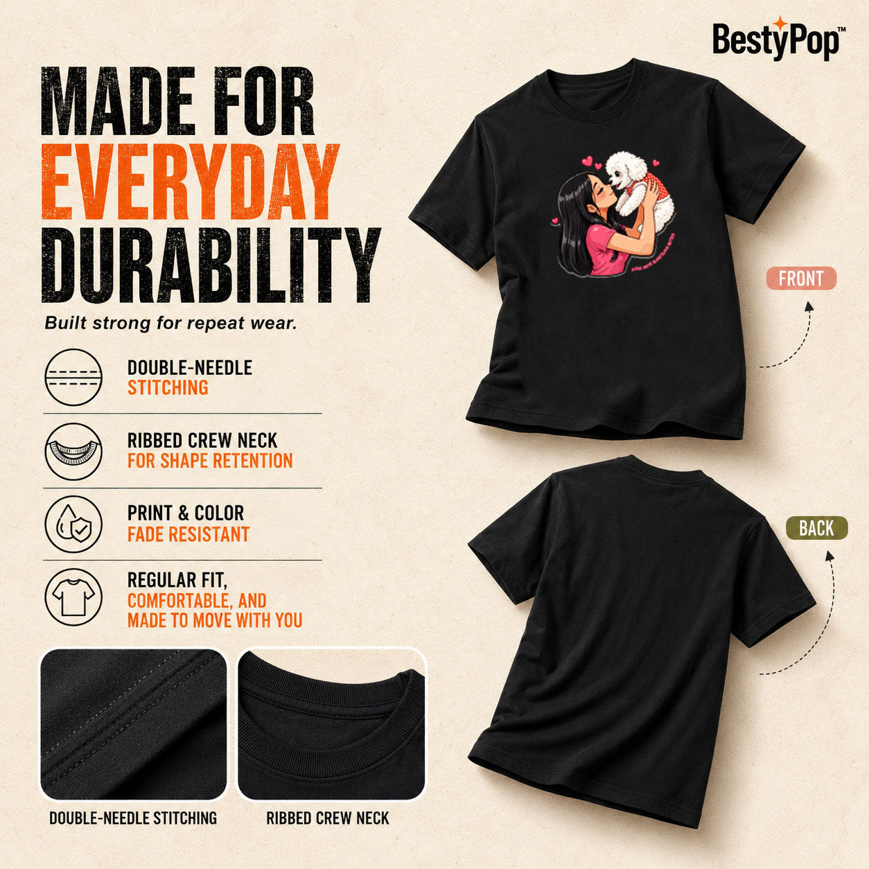Dog Lover's Round Neck T-Shirts For Women - Paws Love - (170 GSM) single jersey
