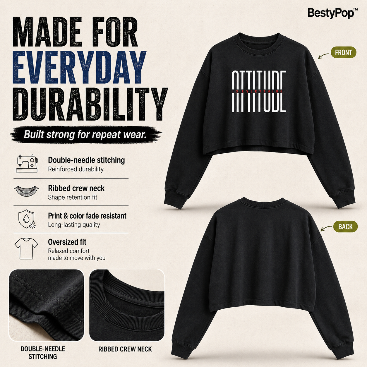 Women’s Oversized full Sleeve Crop Top - Attitude (270 GSM French Terry)