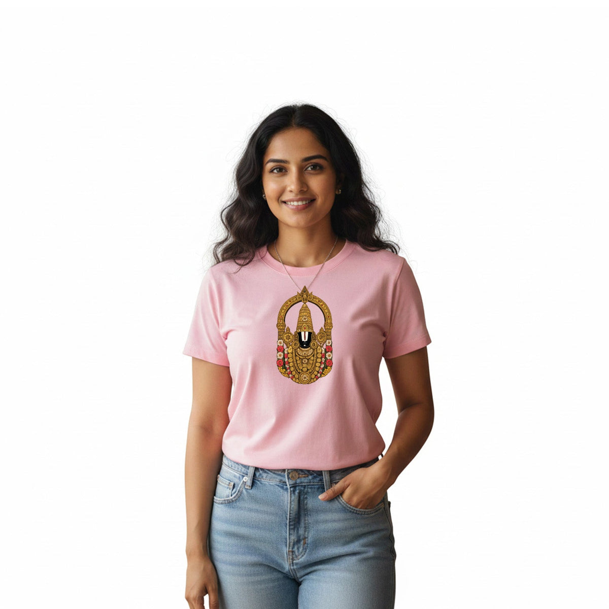 Women’s Graphic Print Round Neck T-Shirt-Thirupathi Balaji (170 GSM single jersey)