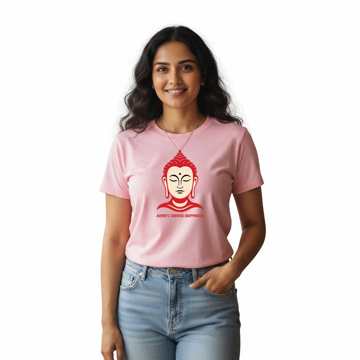 Women’s Graphic Print Round Neck T-Shirt- Buddha (170 GSM single jersey)