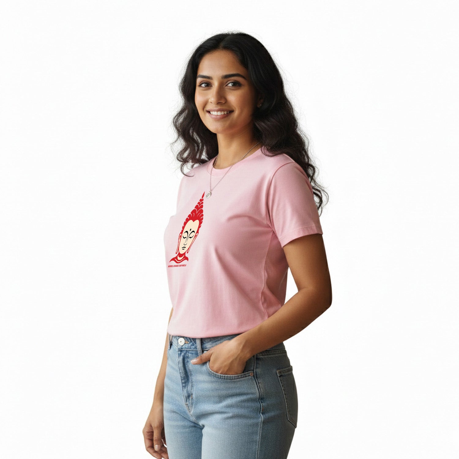 Women’s Graphic Print Round Neck T-Shirt- Buddha (170 GSM single jersey)