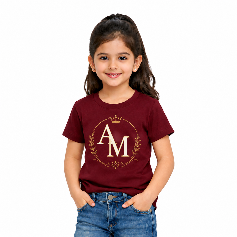 Girl’s Graphic Print Round Neck T-Shirt- AM Designs