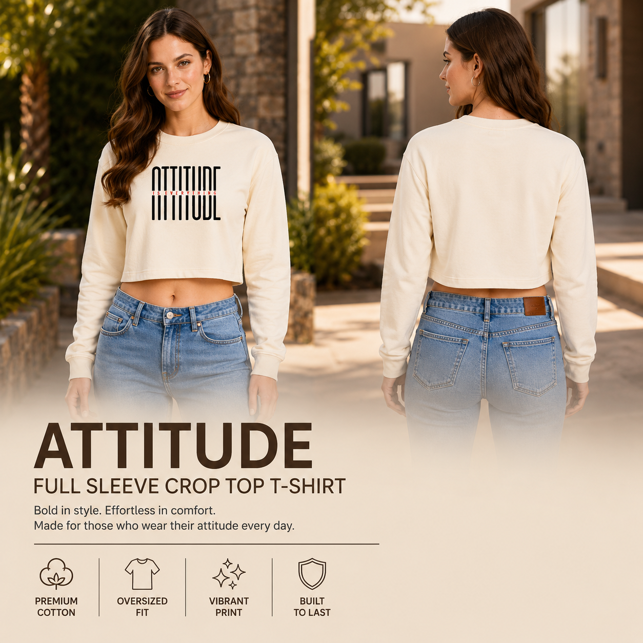 Women’s Oversized full Sleeve Crop Top - Attitude (270 GSM French Terry)