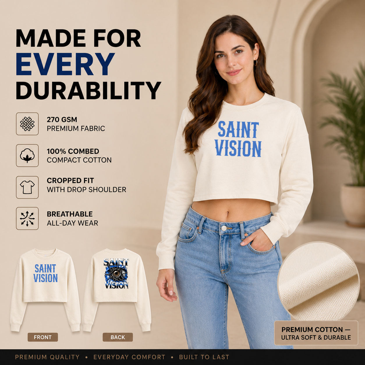 Women’s Crop top full Sleeve - 270 GSM