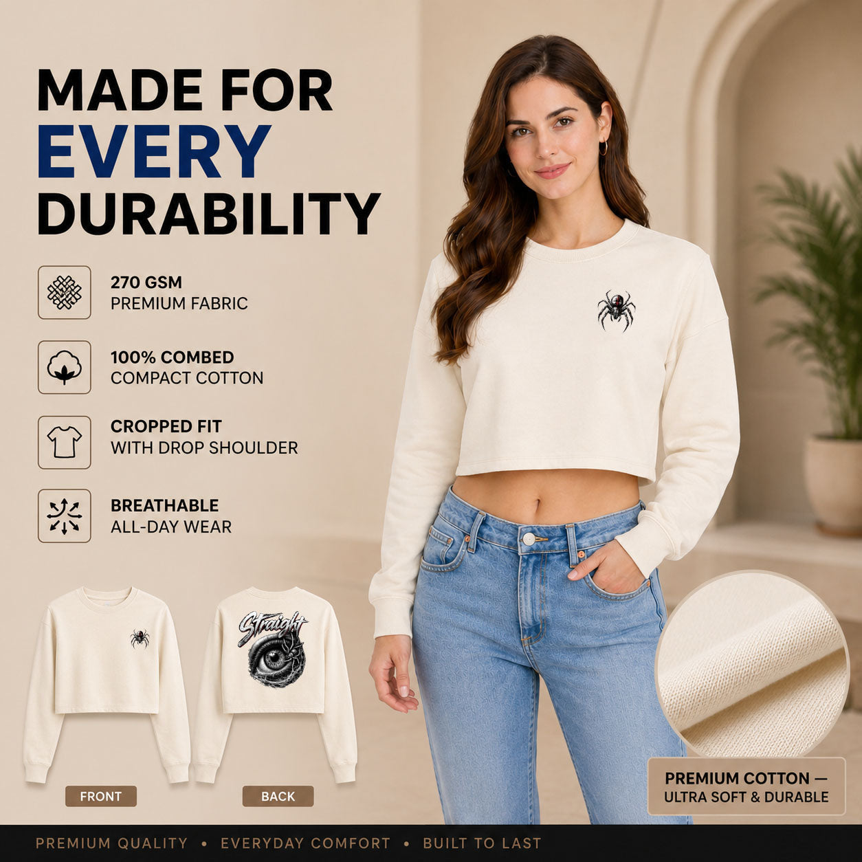 Women’s Crop top full Sleeve - 270 GSM