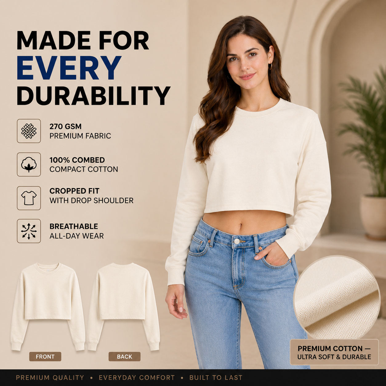 Women’s Plain Oversized Full Sleeve Crop Top