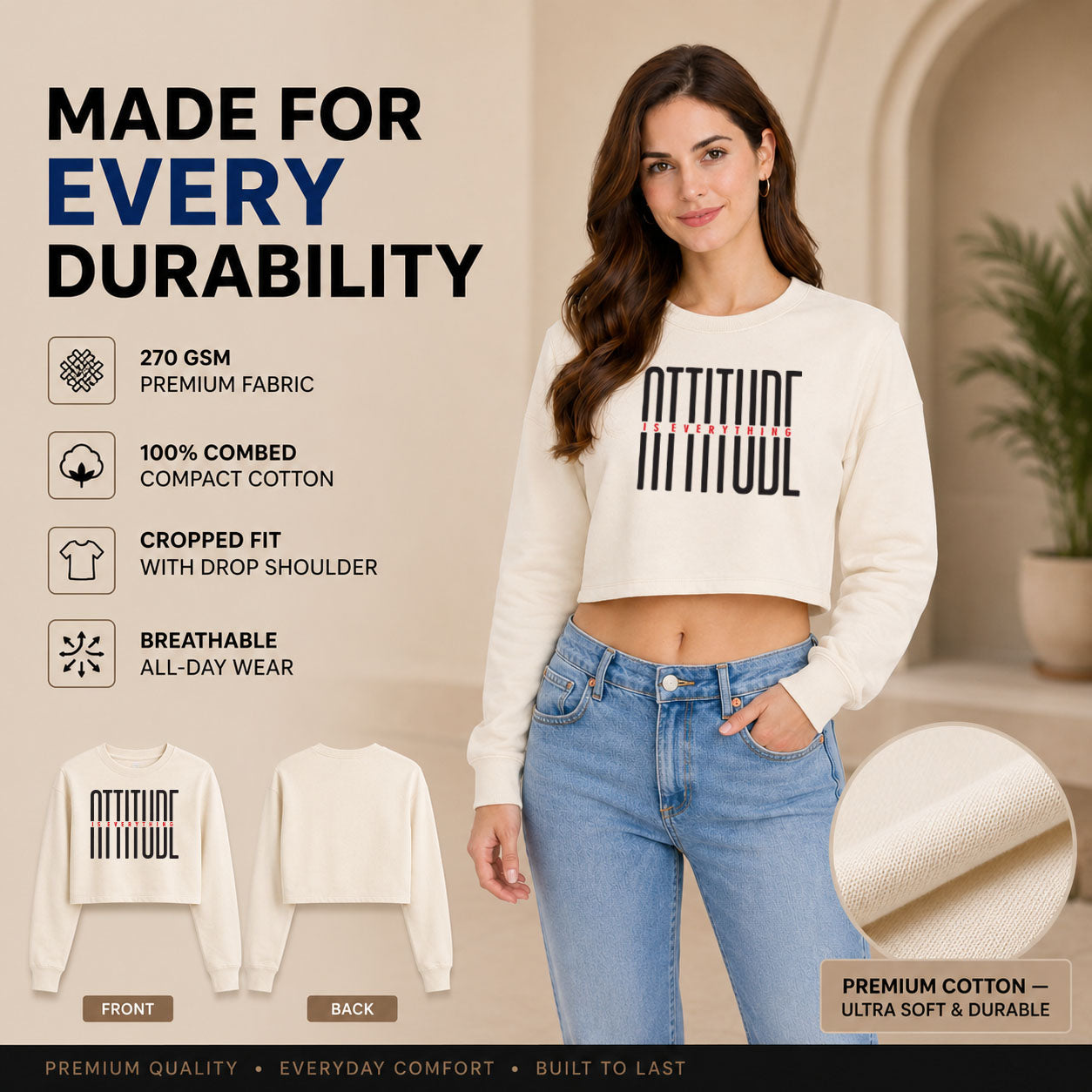 Women’s Oversized full Sleeve Crop Top - Attitude (270 GSM French Terry)