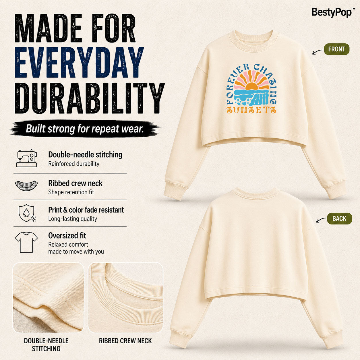 Women’s Oversized Full Sleeve Crop Top - Sunsets (270 GSM French Terry)