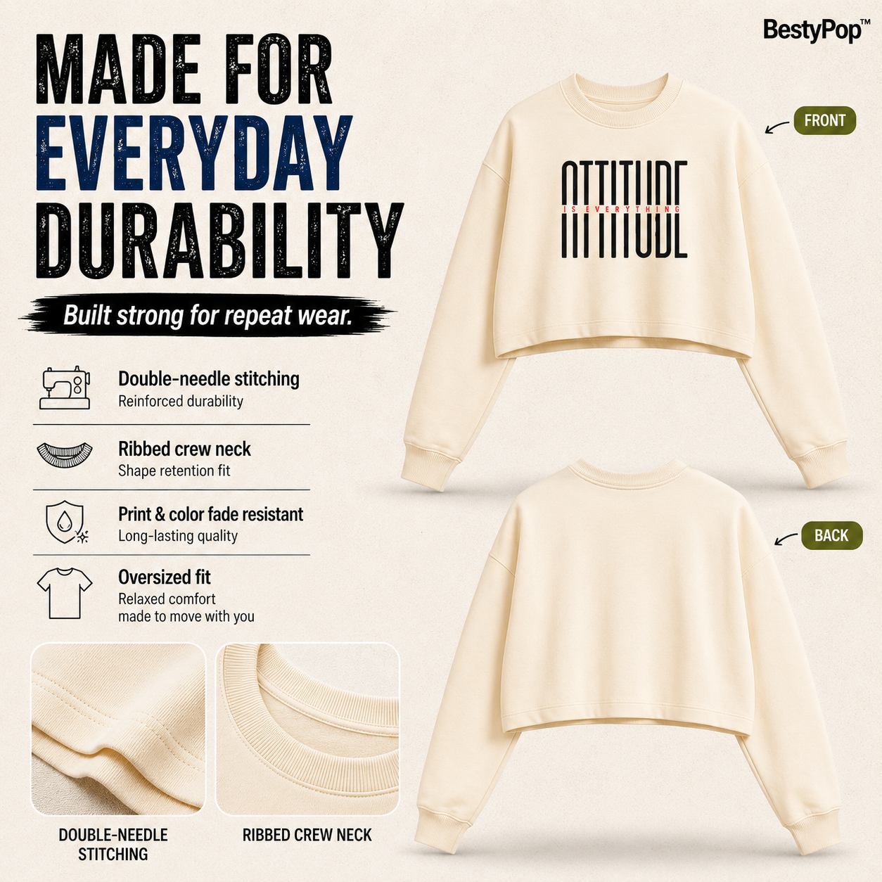 Women’s Oversized full Sleeve Crop Top - Attitude (270 GSM French Terry)