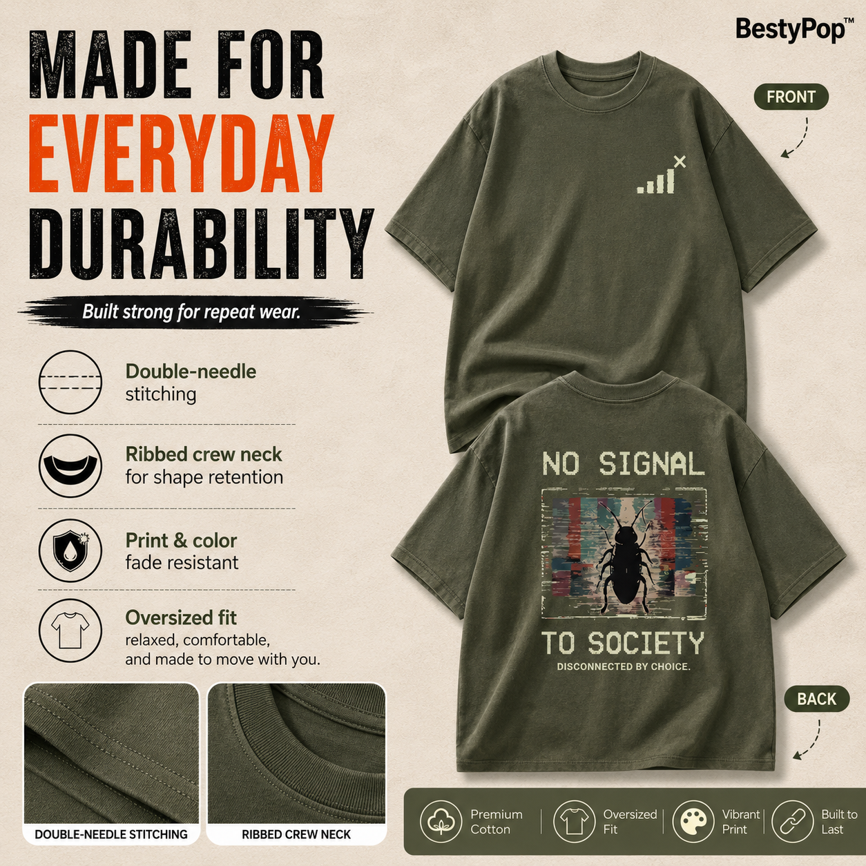 Men’s Oversized T-Shirt - No Signal (225 GSM heavyweight fabric)