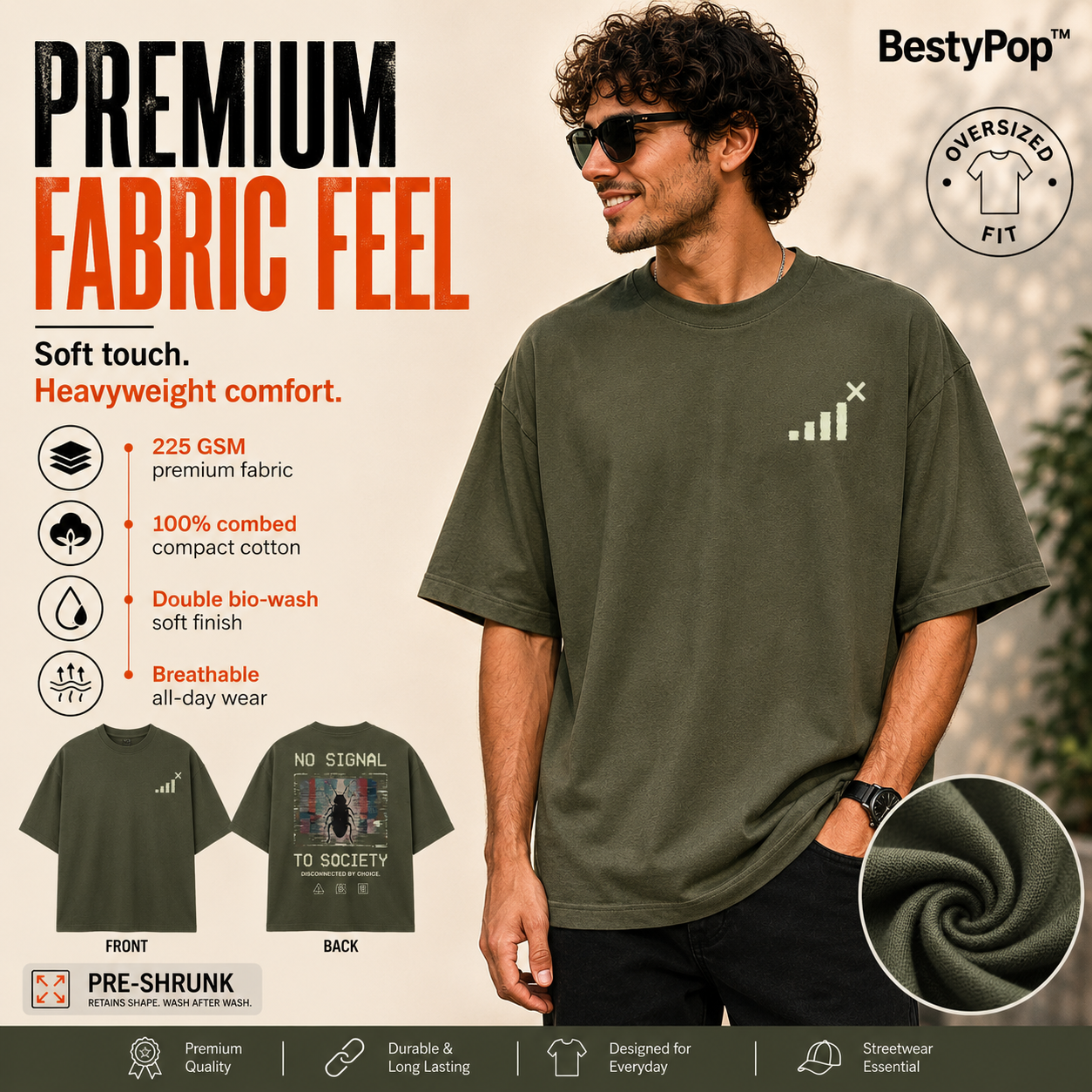 Men’s Oversized T-Shirt - No Signal (225 GSM heavyweight fabric)