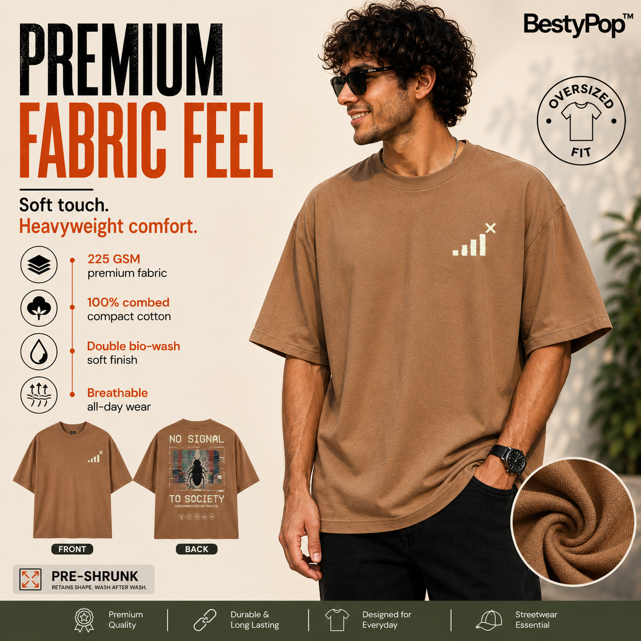Men’s Oversized T-Shirt - No Signal (225 GSM heavyweight fabric)