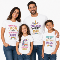 Matching Family Unicorn Birthday Round Neck T-Shirts For Daughter - (170 GSM) single jersey