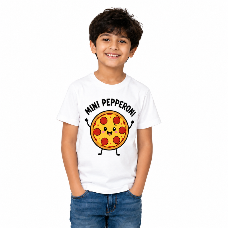 Pizza Family Matching Round Neck T-Shirt for Son –Mini Pepperoni- (170 GSM) single jersey
