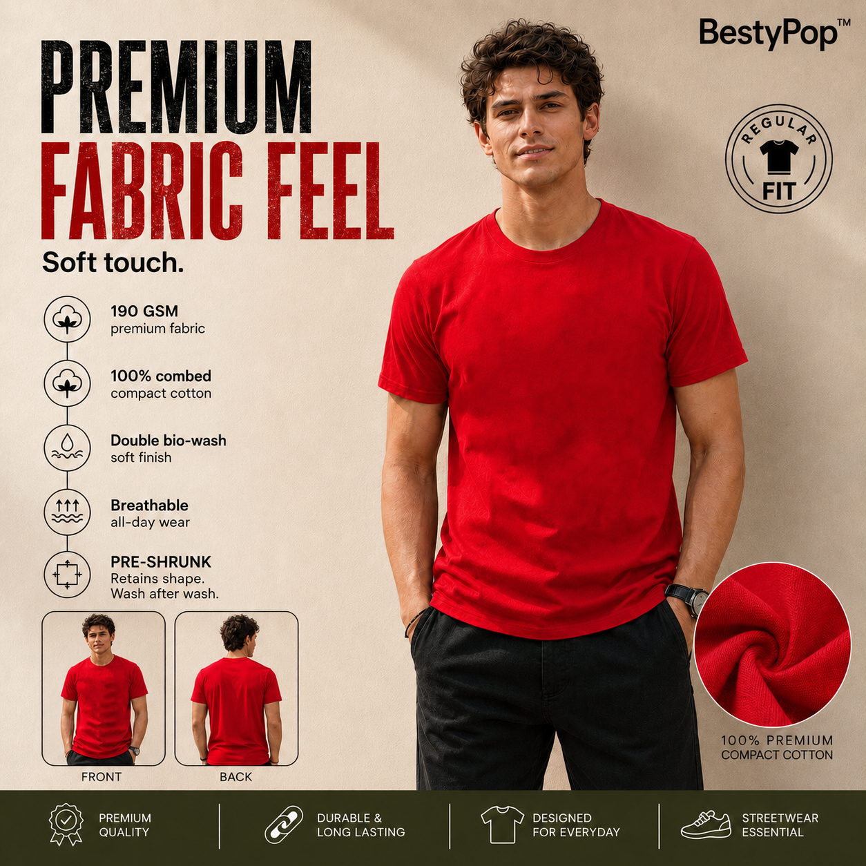 Men’s Plain Round Neck T-Shirt - 190 GSM Single Jersey