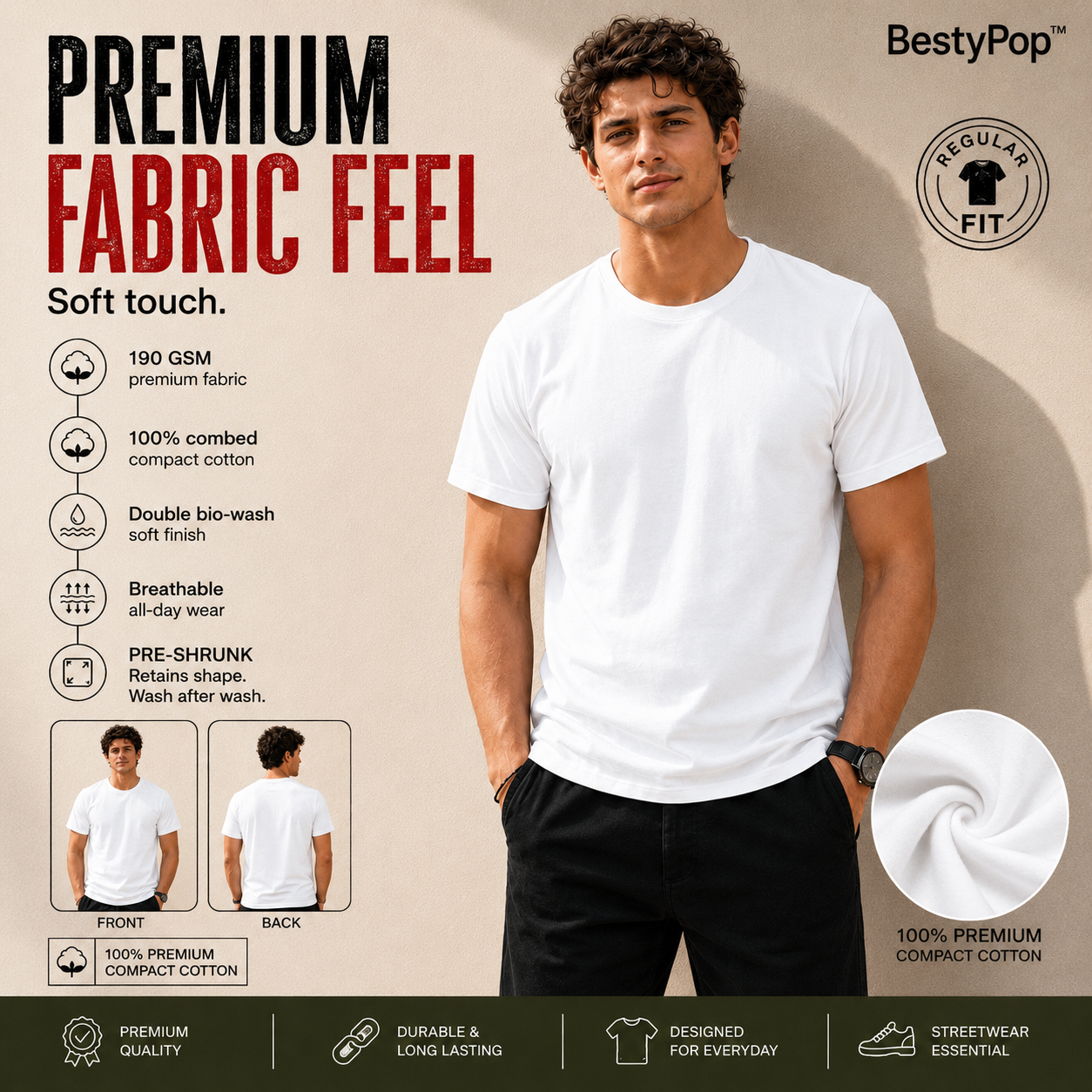 Men’s Plain Round Neck T-Shirt - 190 GSM Single Jersey