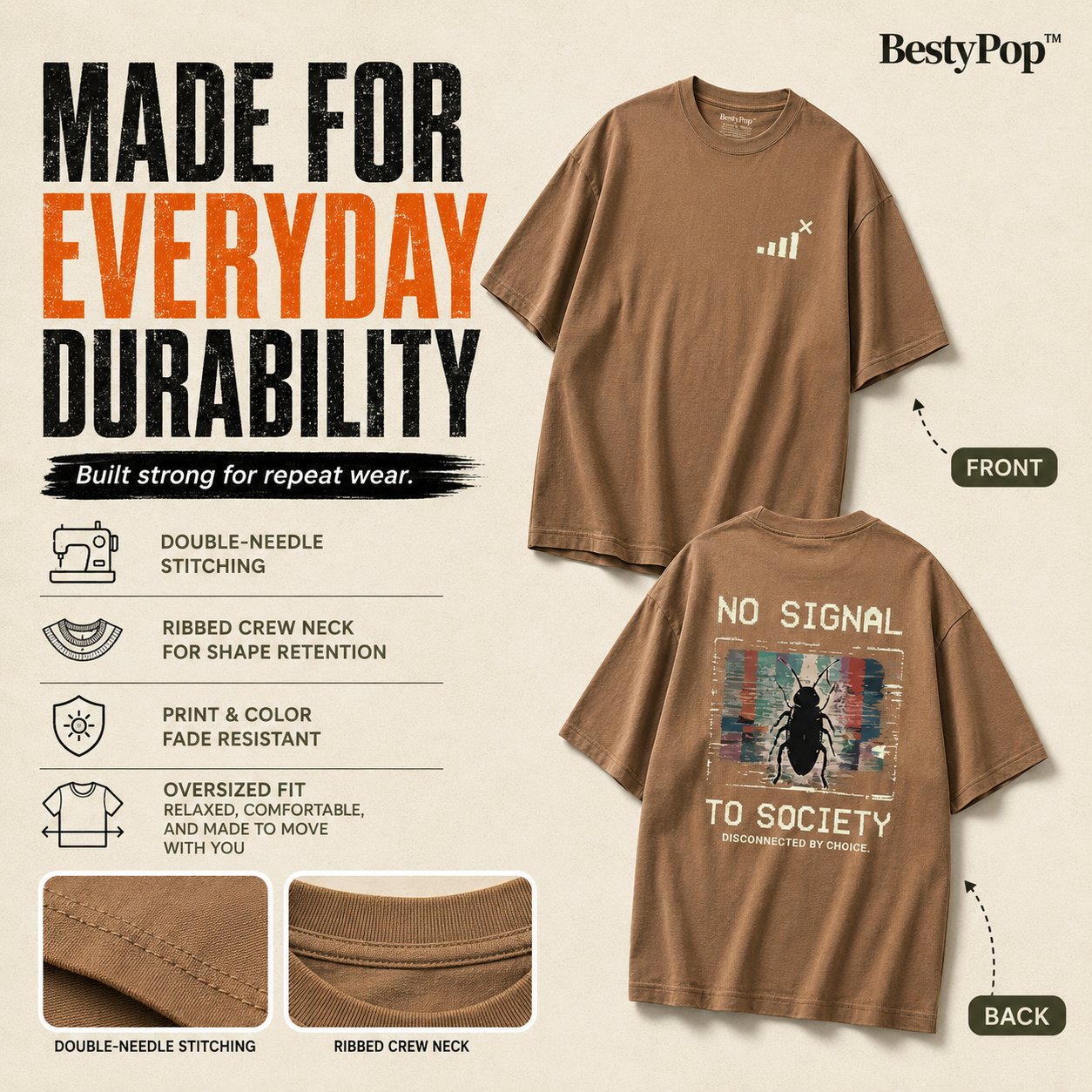 Men’s Oversized T-Shirt - No Signal (225 GSM heavyweight fabric)