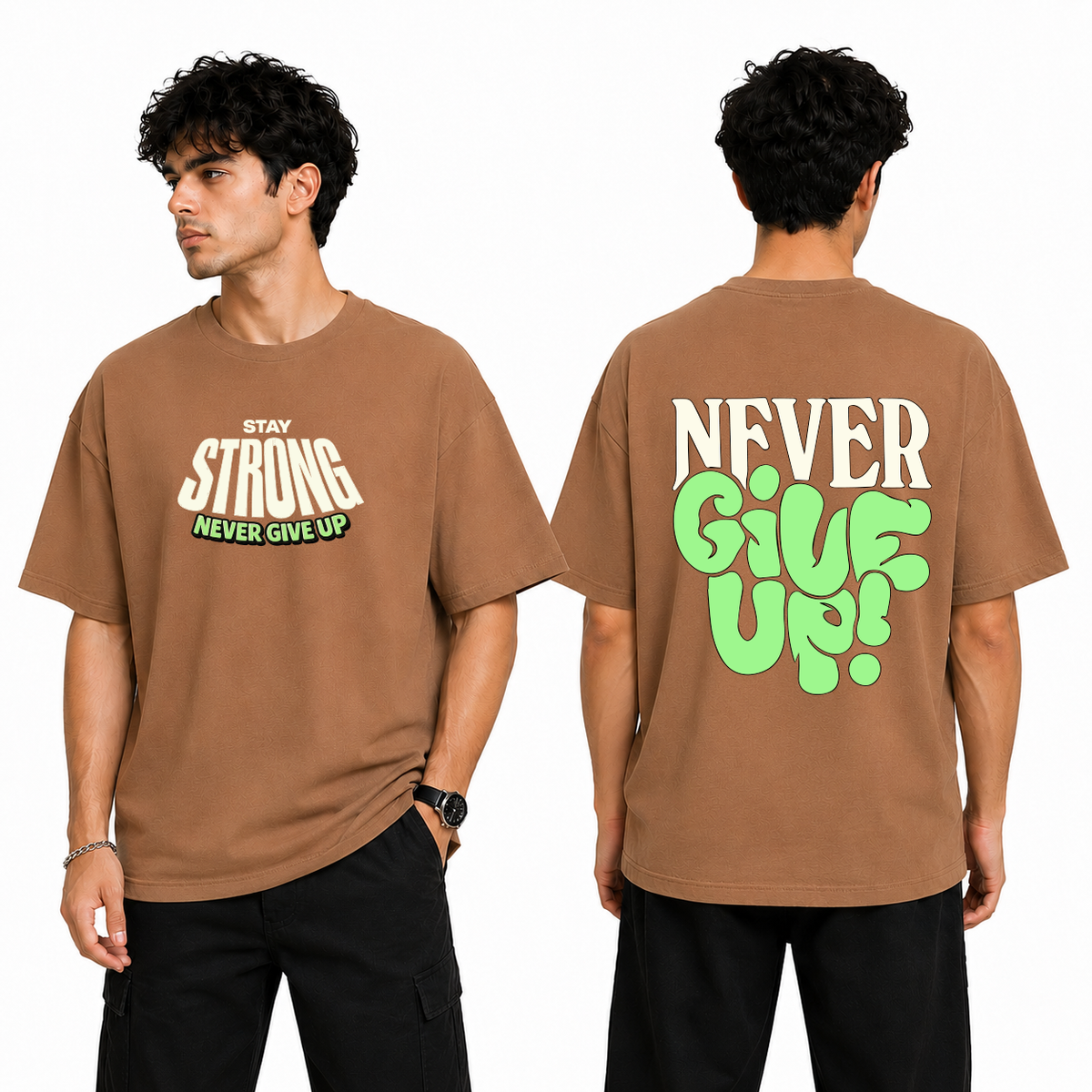 Men’s Oversized T-Shirt - Never Give Up (225 GSM heavyweight fabric)
