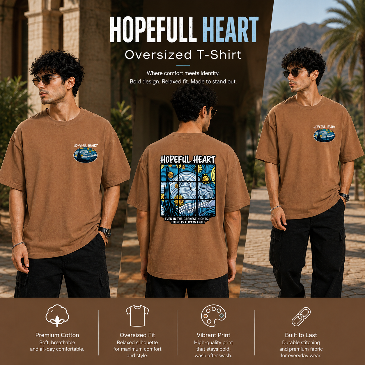 Men’s Oversized T-Shirt - Hopeful Heart (225 GSM heavyweight fabric)