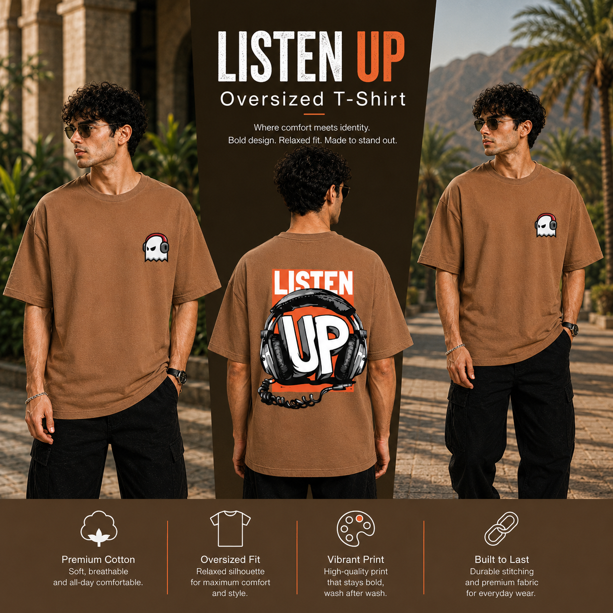 Men’s Oversized T-Shirt - Listen Up (225 GSM heavyweight fabric)