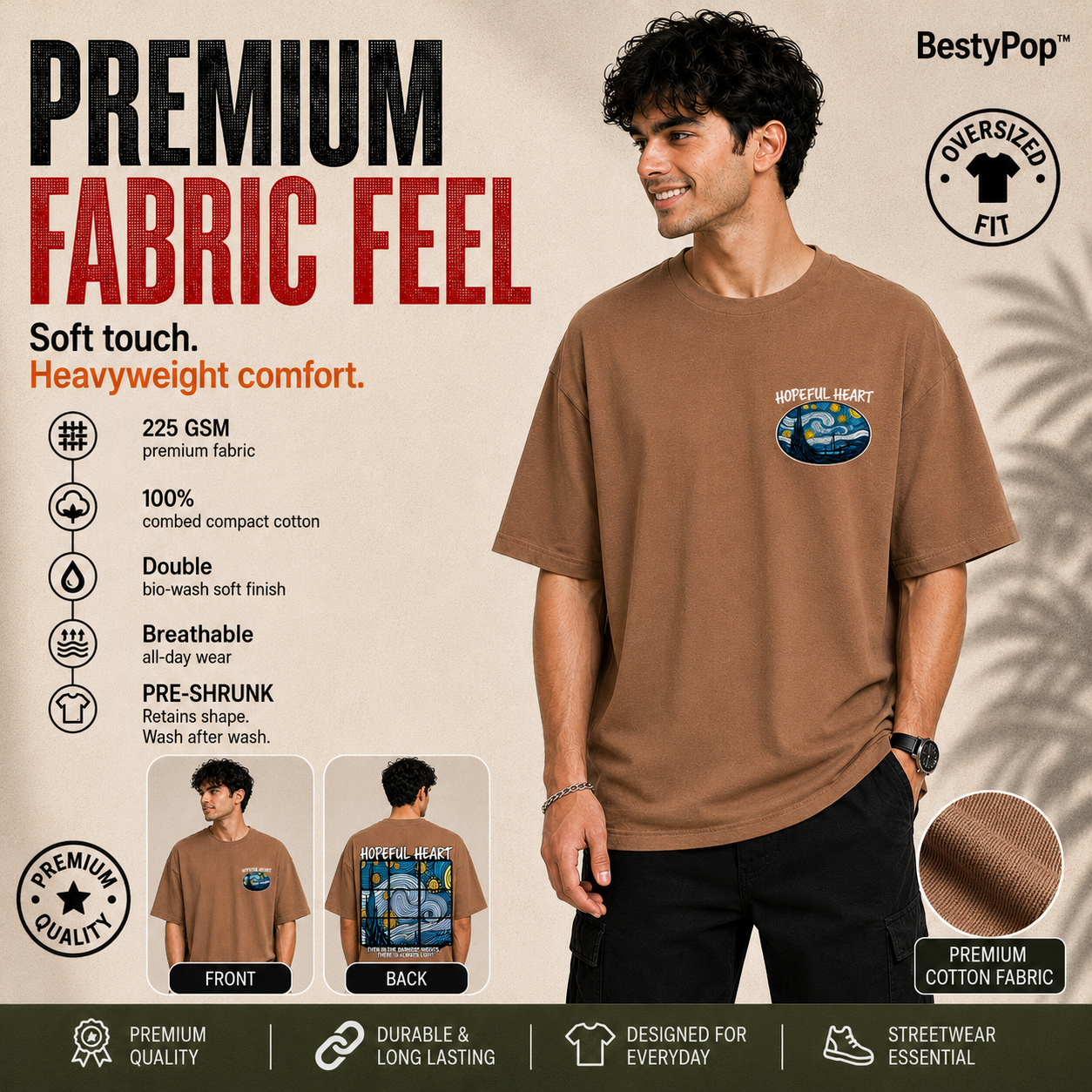 Men’s Oversized T-Shirt - Hopeful Heart (225 GSM heavyweight fabric)