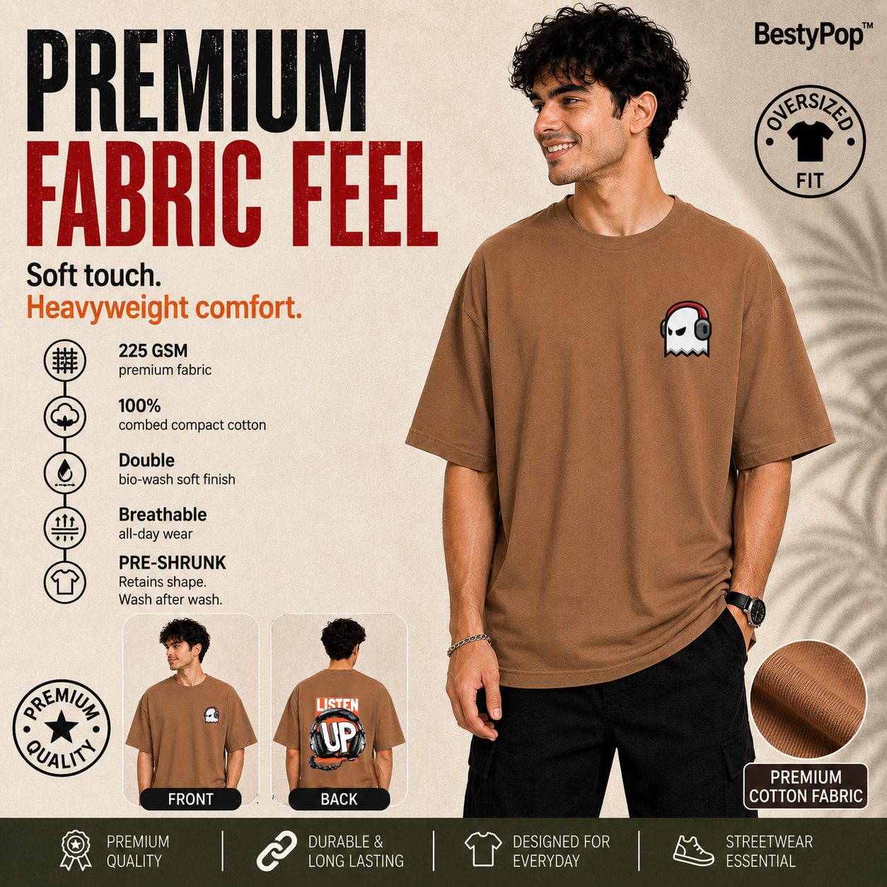 Men’s Oversized T-Shirt - Listen Up (225 GSM heavyweight fabric)