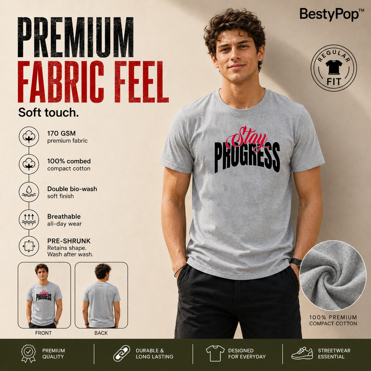 Men's Crew Neck t-shirt- Stay Process (170 GSM single jersey)