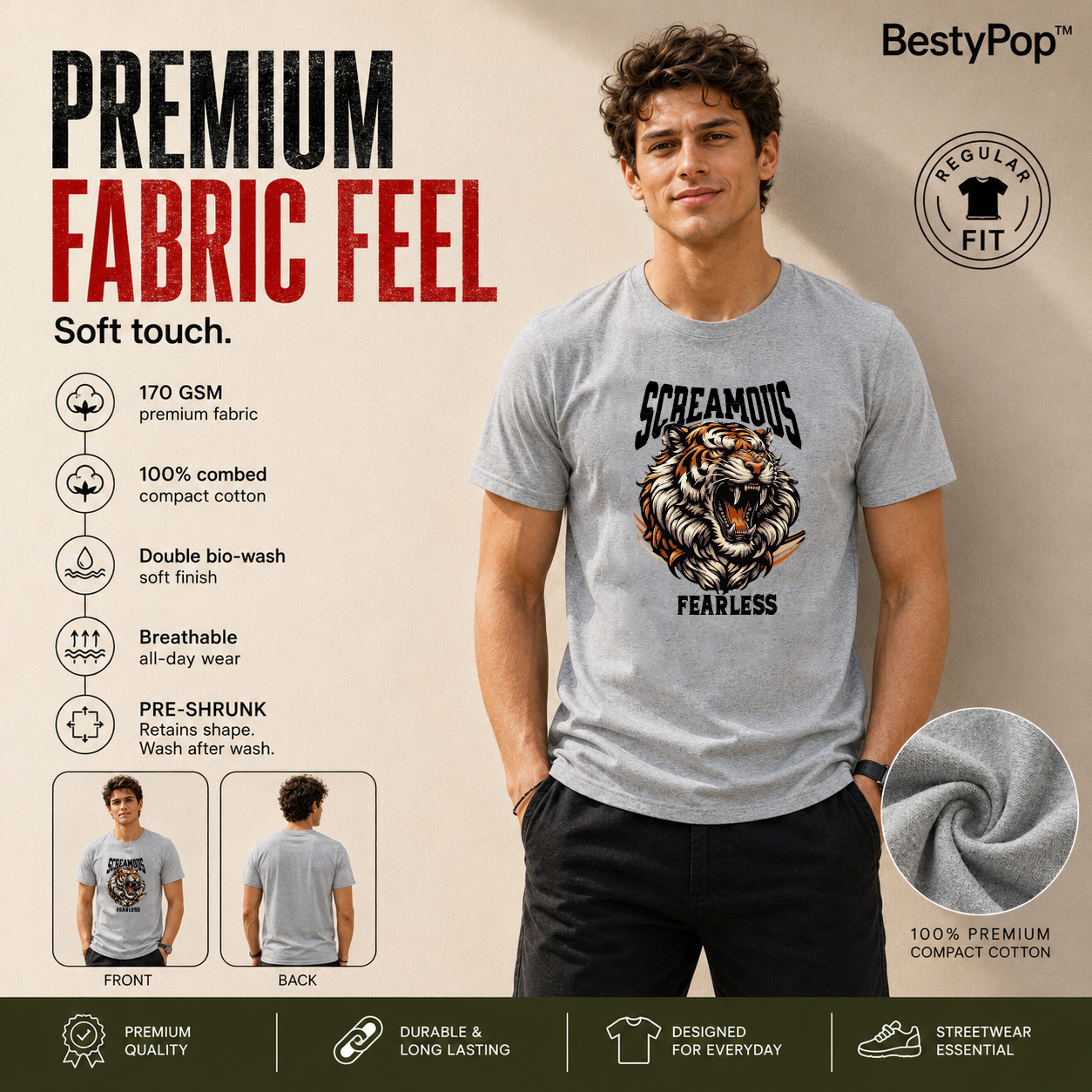 Men's Crew Neck t-shirt - Fearless (170 GSM single jersey)