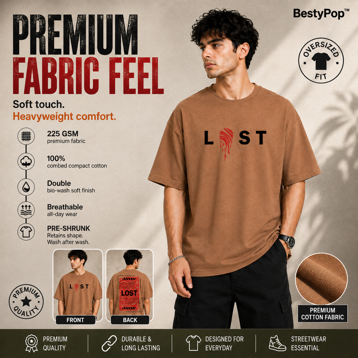 Men’s Oversized T-Shirt - Lost (225 GSM heavyweight fabric)