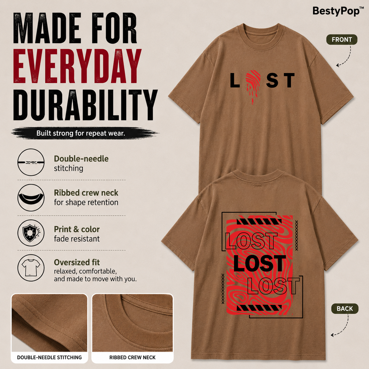 Men’s Oversized T-Shirt - Lost (225 GSM heavyweight fabric)