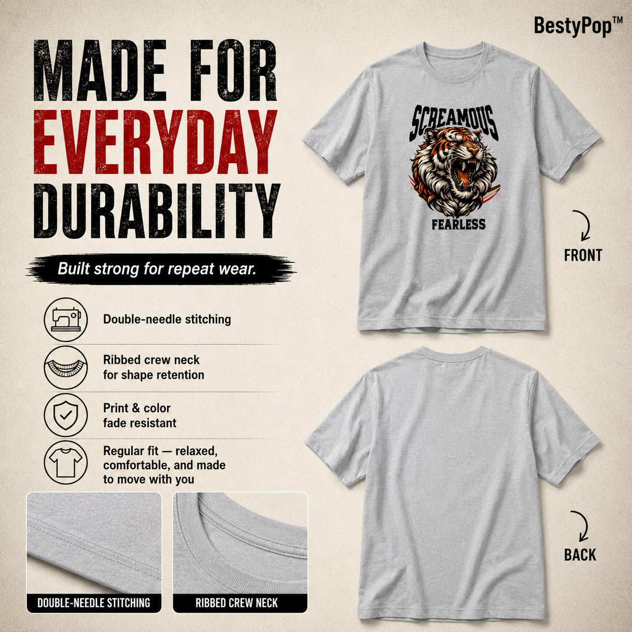 Men's Crew Neck t-shirt - Fearless (170 GSM single jersey)