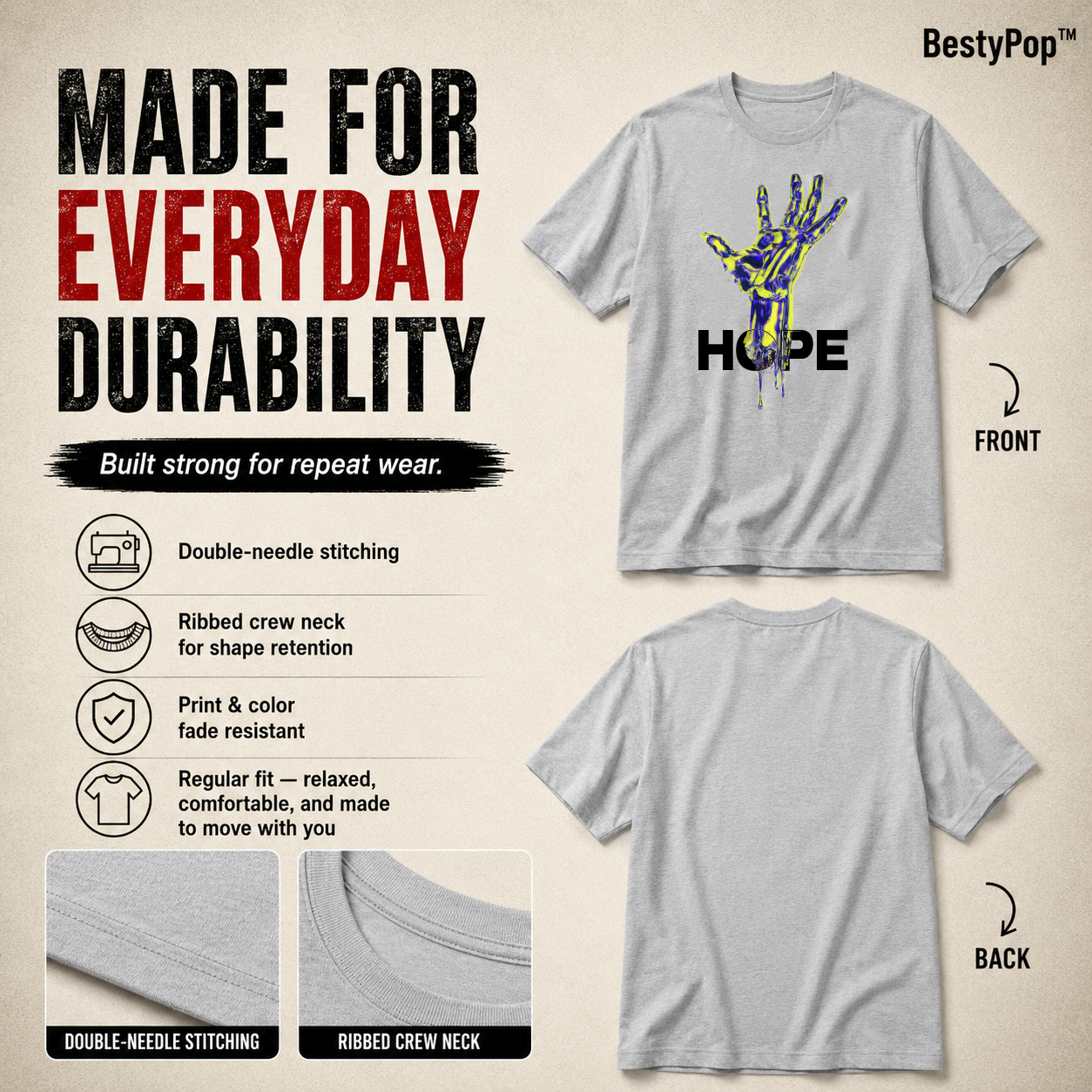 Men's Crew Neck t-shirt- Hope (170 GSM single jersey)