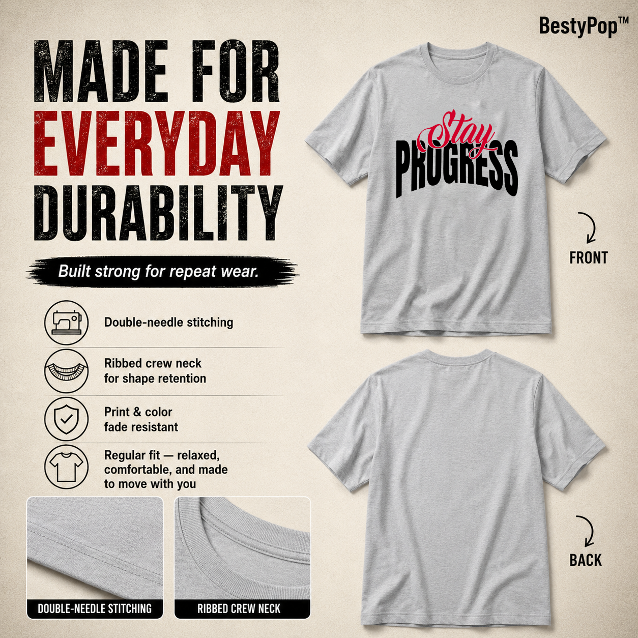 Men's Crew Neck t-shirt- Stay Process (170 GSM single jersey)