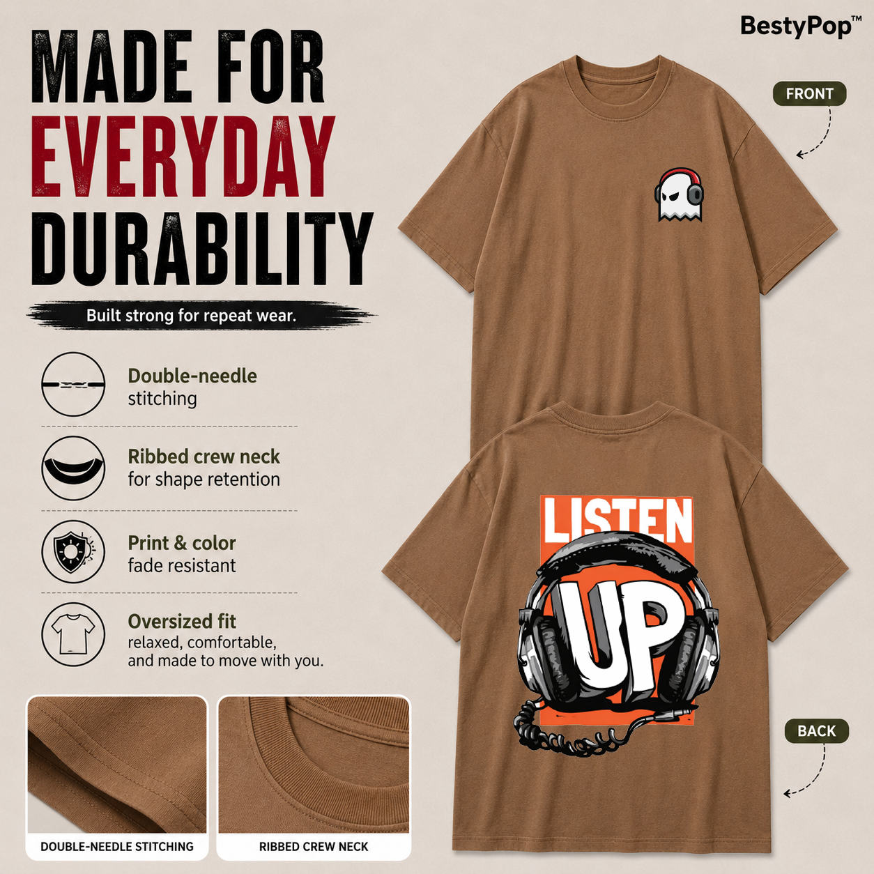 Men’s Oversized T-Shirt - Listen Up (225 GSM heavyweight fabric)