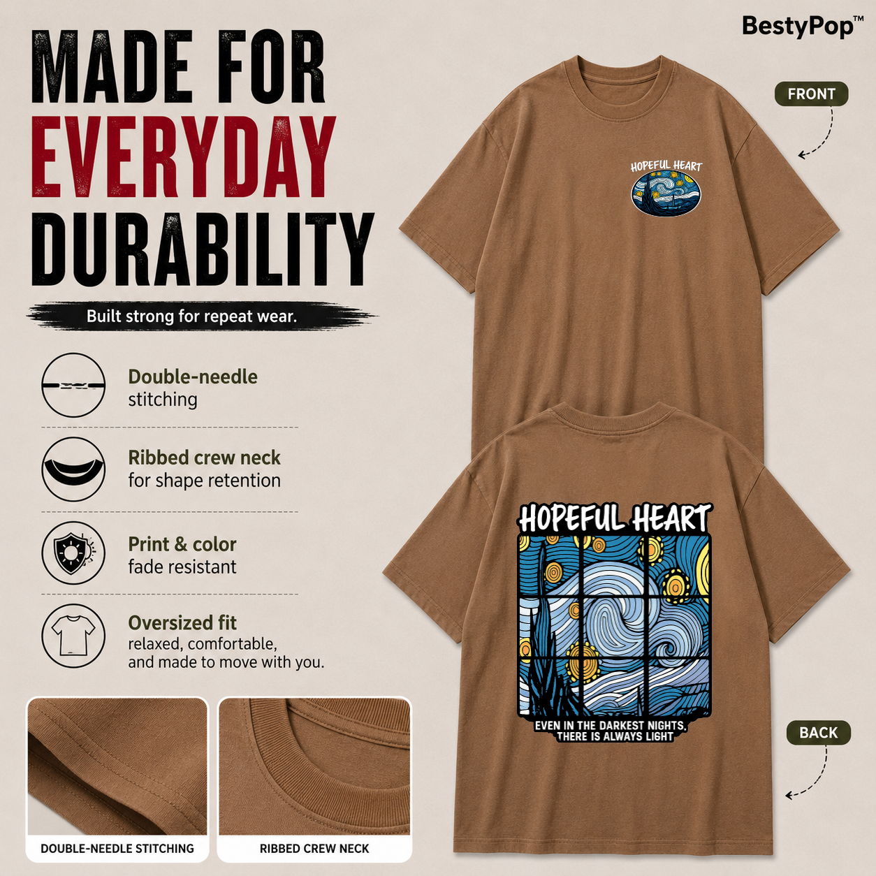 Men’s Oversized T-Shirt - Hopeful Heart (225 GSM heavyweight fabric)