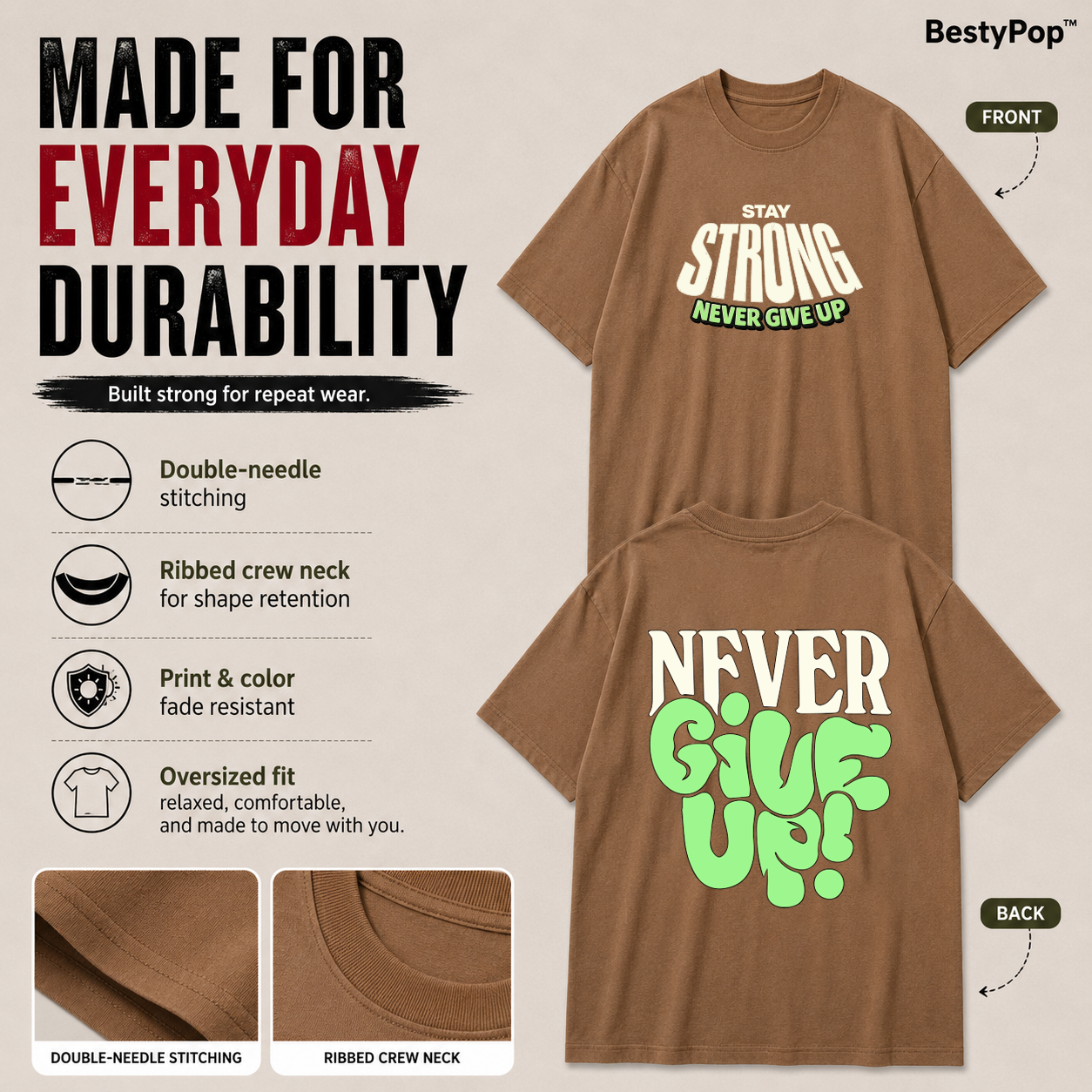 Men’s Oversized T-Shirt - Never Give Up (225 GSM heavyweight fabric)